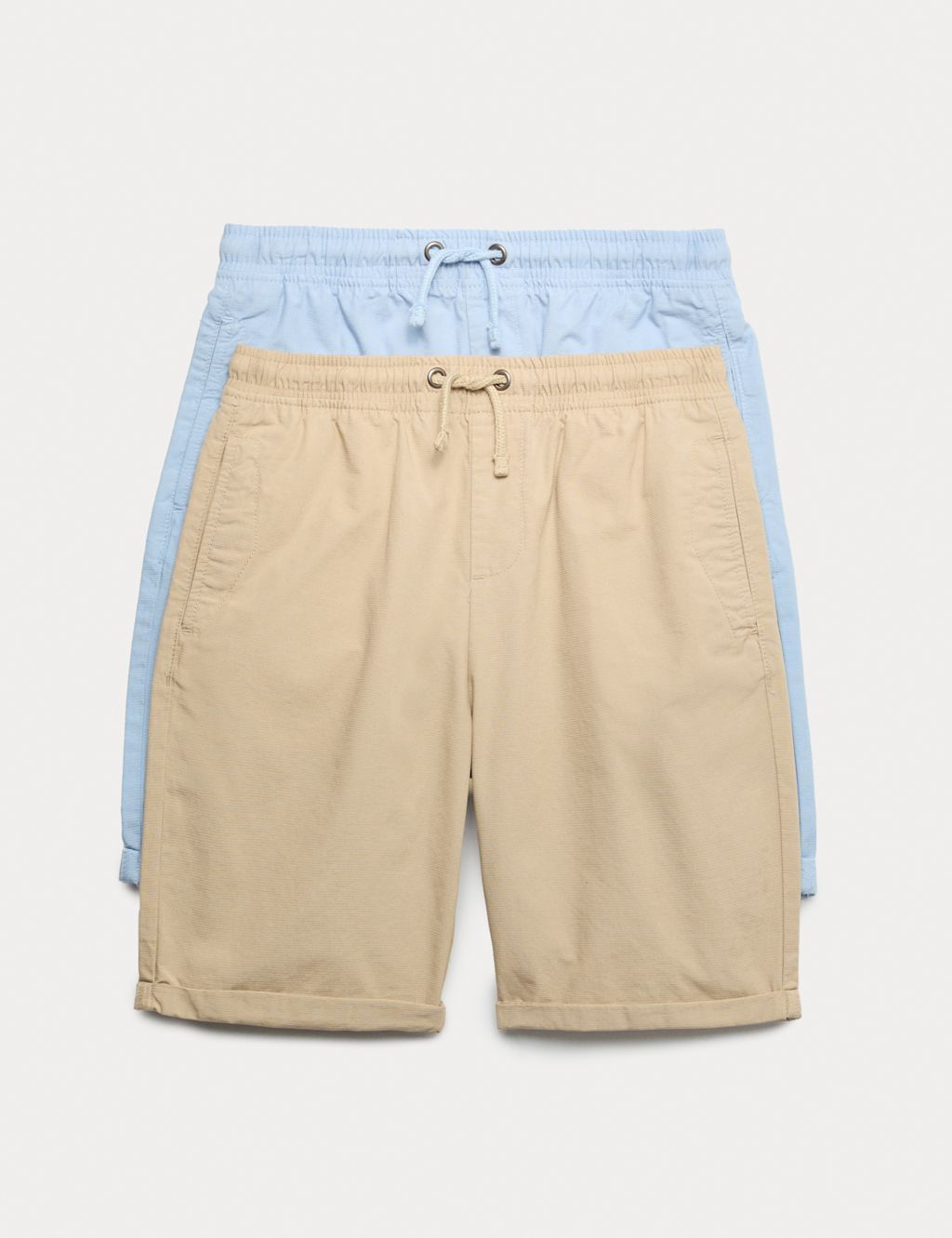 M&S 2 Pack Pure Cotton Ripstop Shorts (6-16 Yrs) - 10-11 Years - Stone Mix, Stone Mix