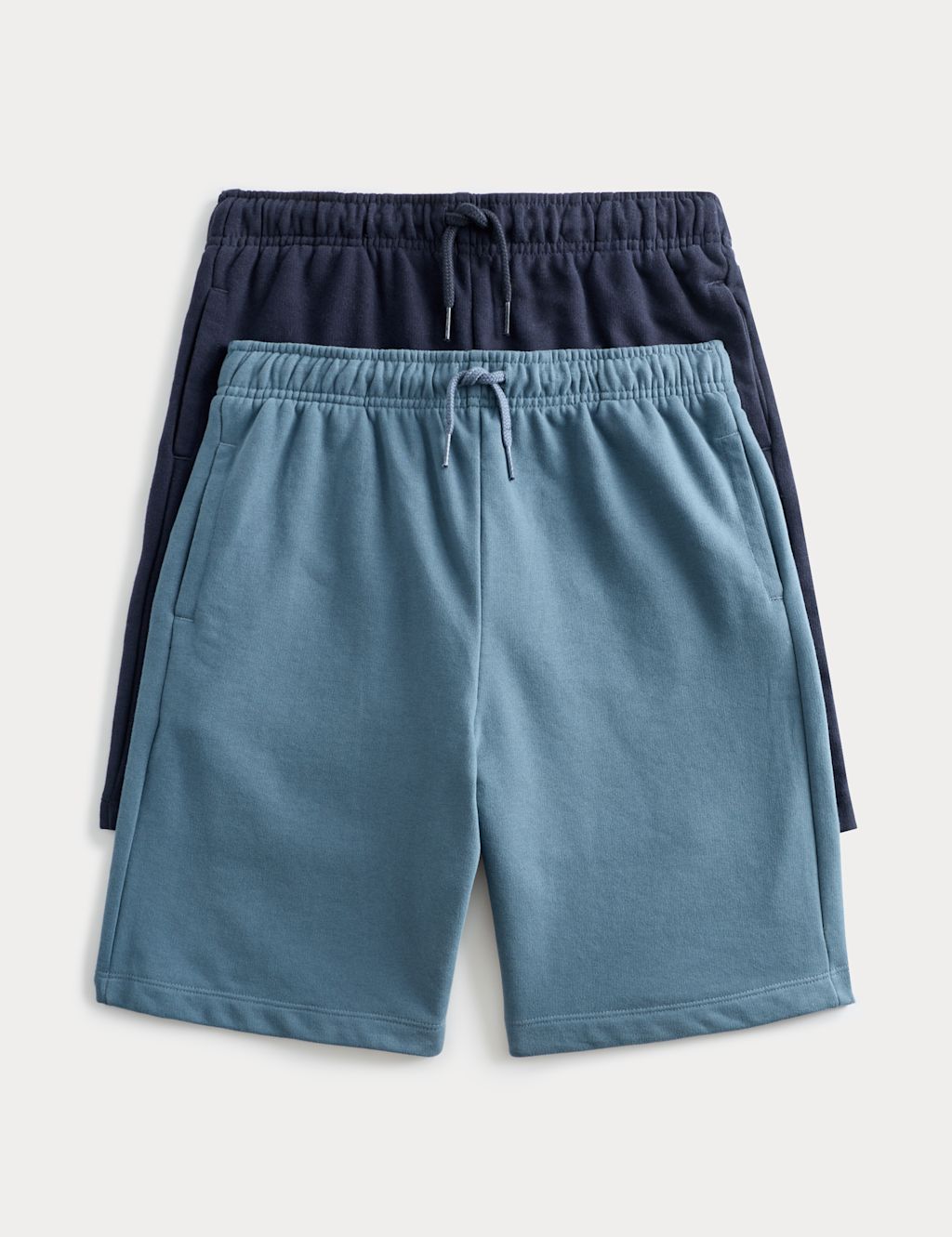 M&S 2 Pack Cotton Rich Elasticated Waist Shorts (6-16 Yrs) - 6-7 Years - Navy Mix, Navy Mix