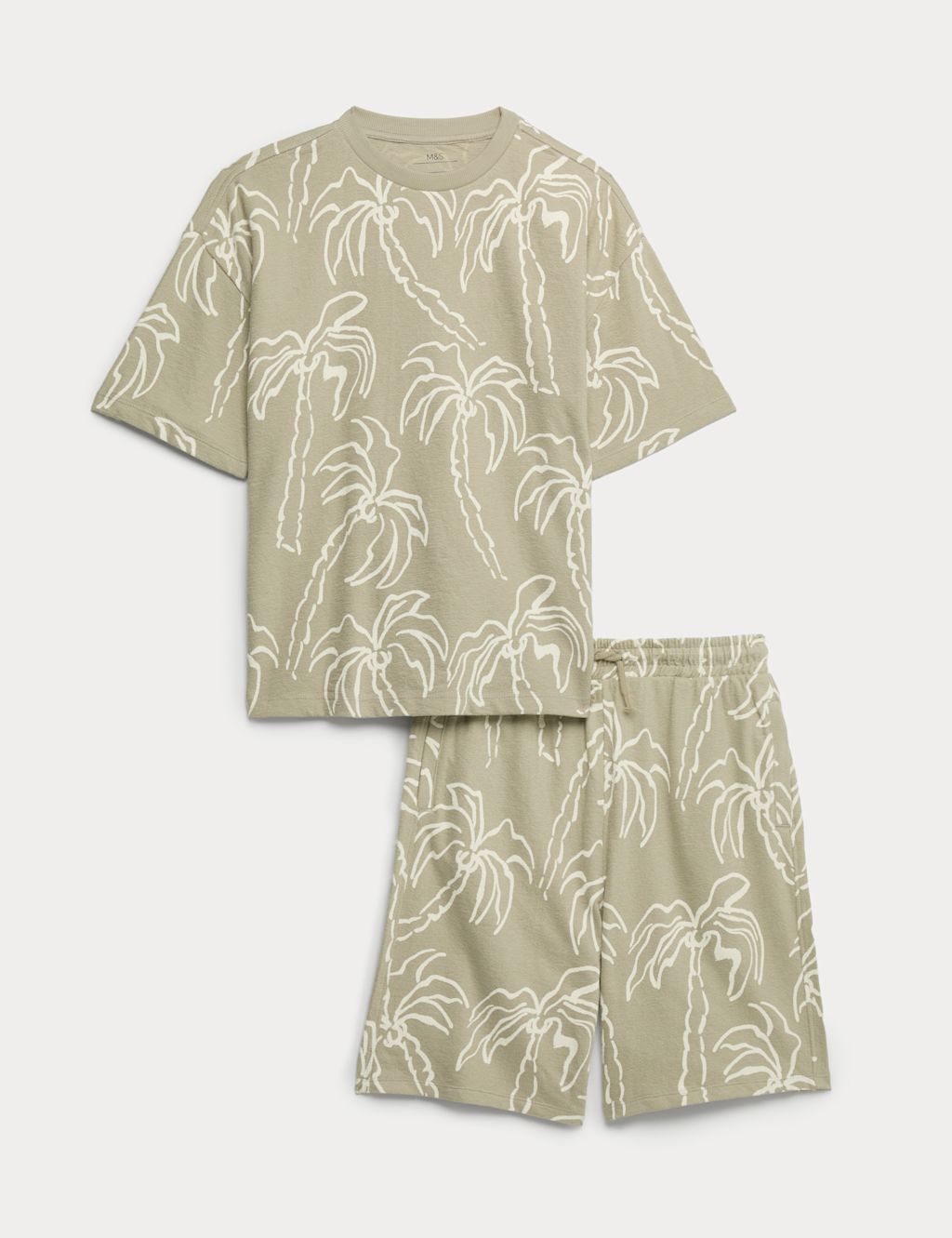M&S 2 Piece Pure Cotton Patterned T-Shirt & Shorts Set (6-16 Yrs) - 10-11 Years - Light Green, Light Green