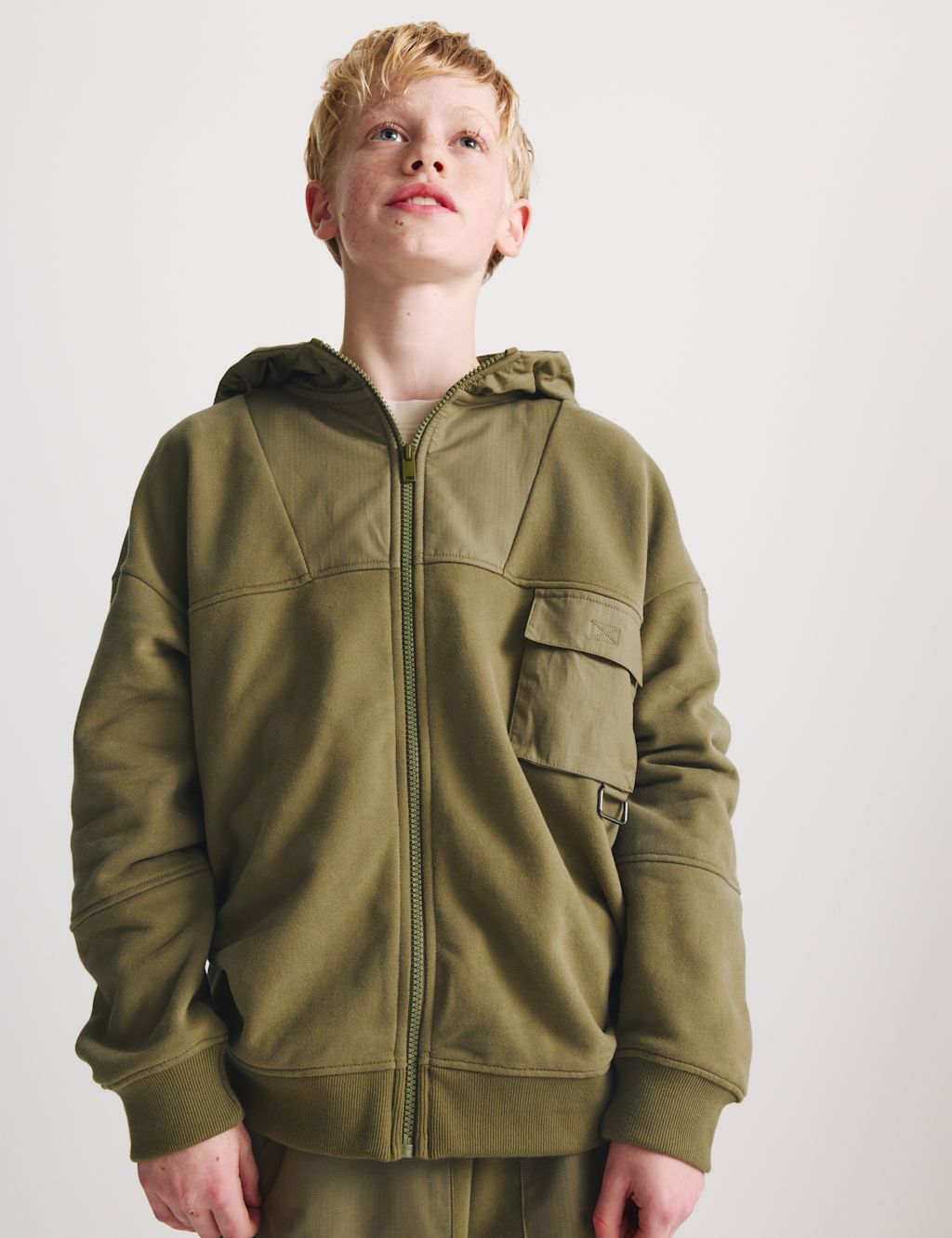M&S Cotton Rich Zip Hoodie (6-16 Yrs) - 10-11 Years - Khaki, Khaki