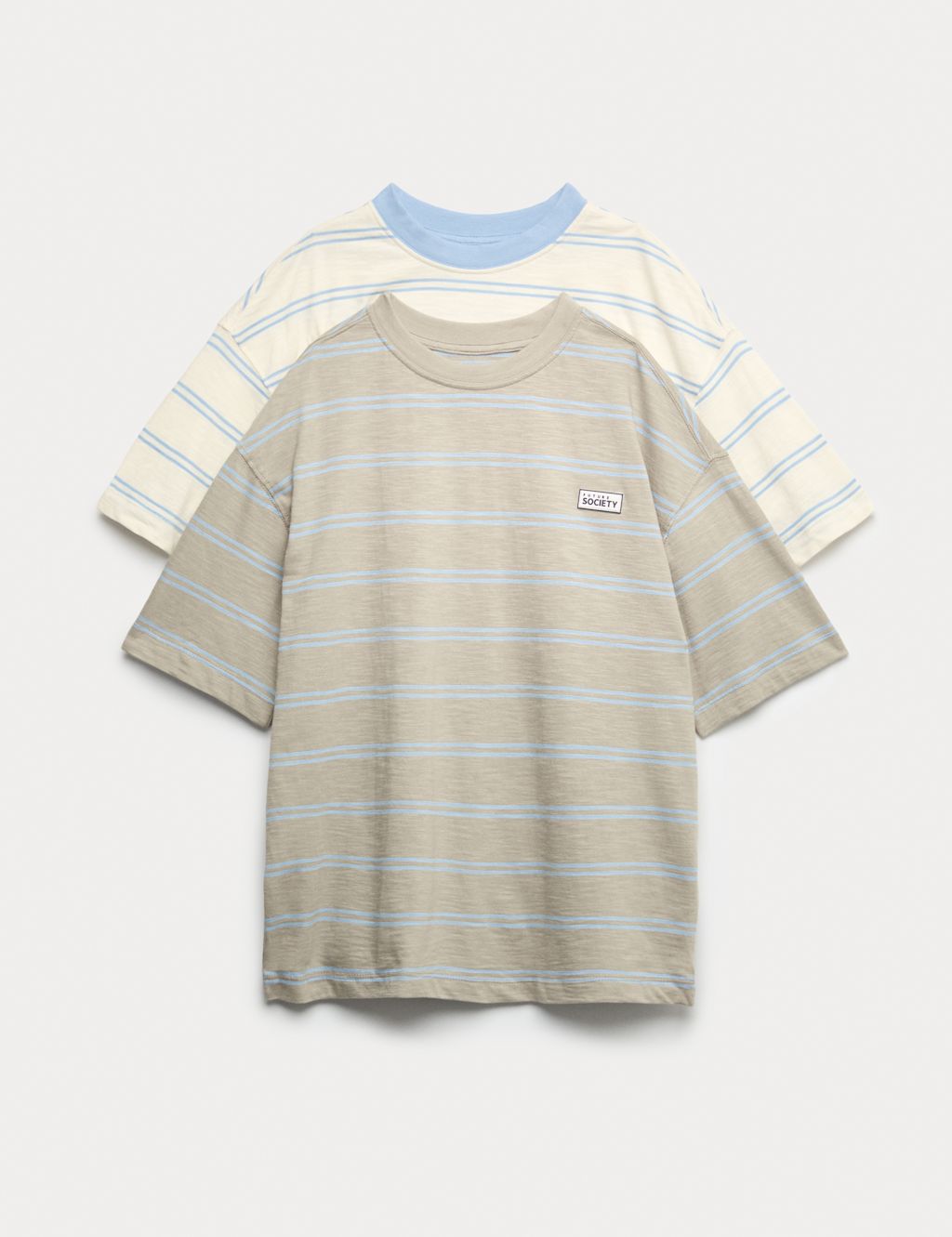 M&S 2 Pack Pure Cotton Tops (6-16 Yrs) - 10-11 Years - Khaki Mix, Khaki Mix