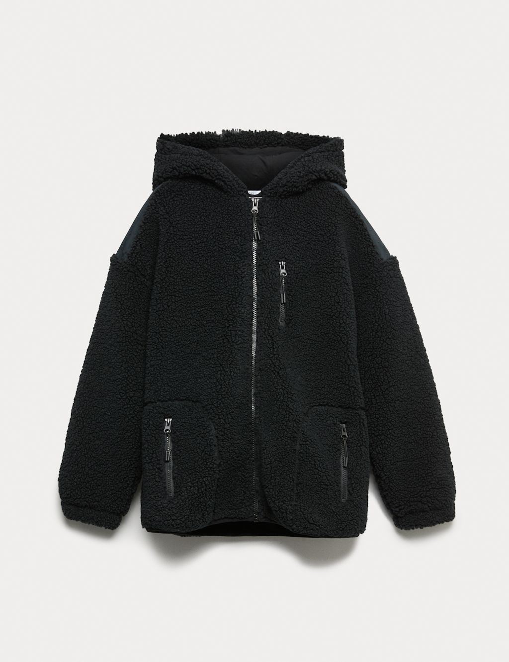 M&S Borg Zip Hoodie (6-16 Yrs) - 10-11 - Black, Black