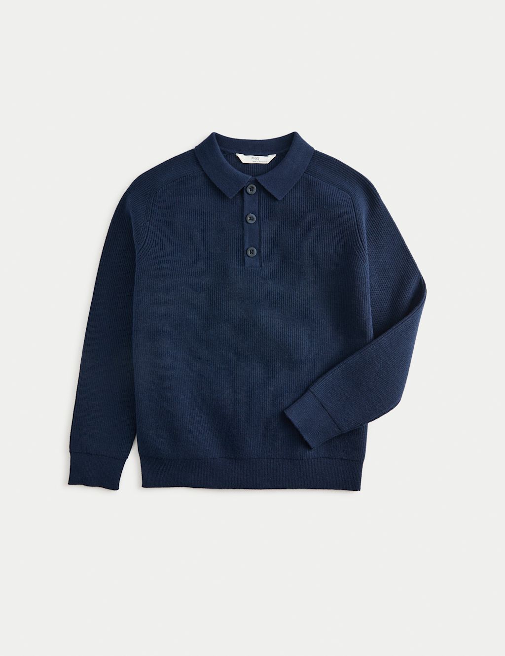 M&S Cotton Blend Polo Jumper (6-16 Yrs) - 10-11 - Navy, Navy