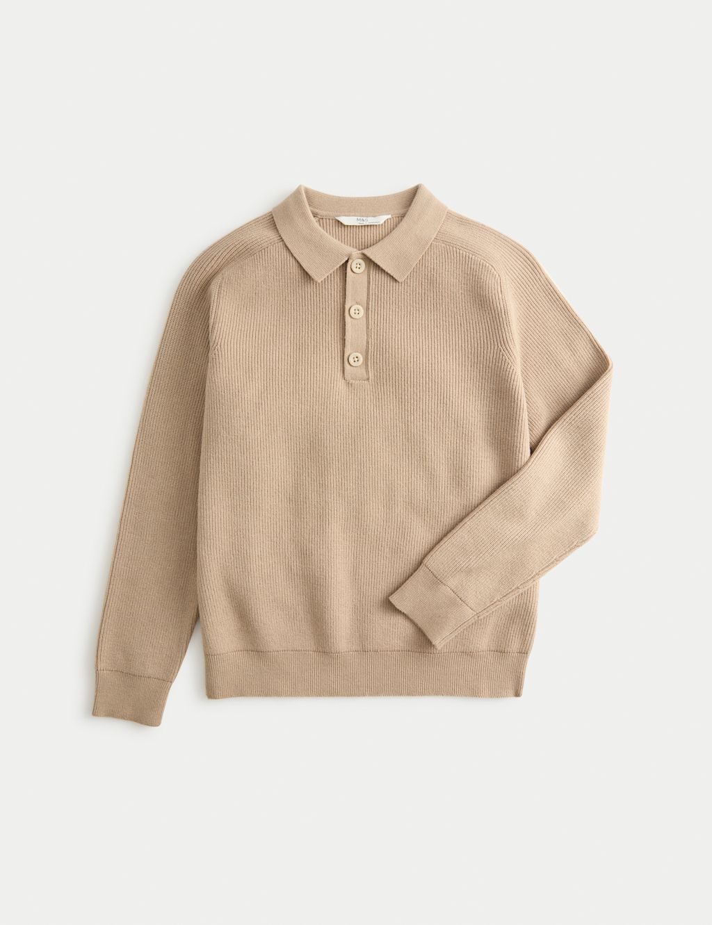 M&S Cotton Blend Polo Jumper (6-16 Yrs) - 10-11 - Stone, Stone