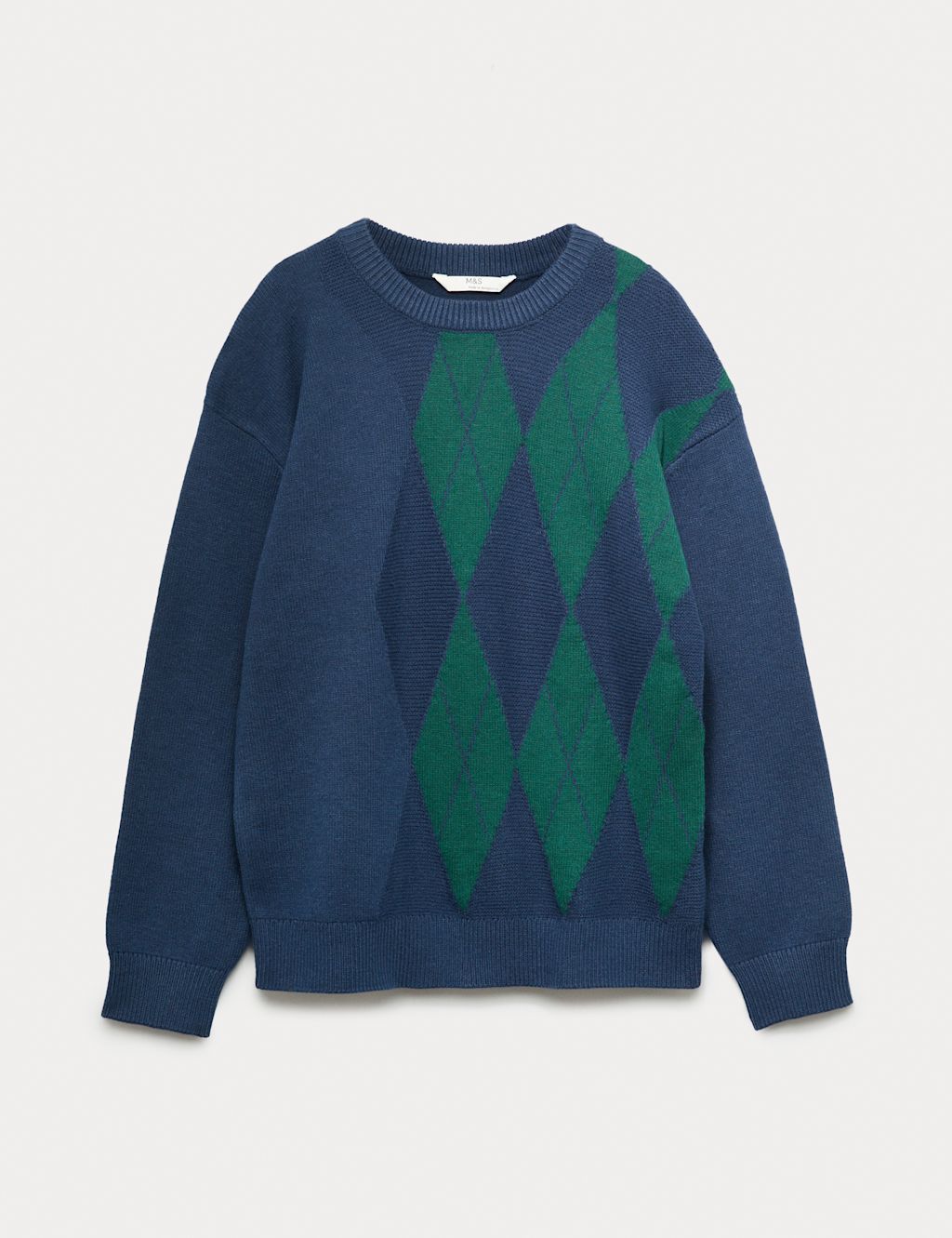 M&S Cotton Blend Argyle Knit Jumper (6-16 Yrs) - 10-11 - Navy Mix, Navy Mix