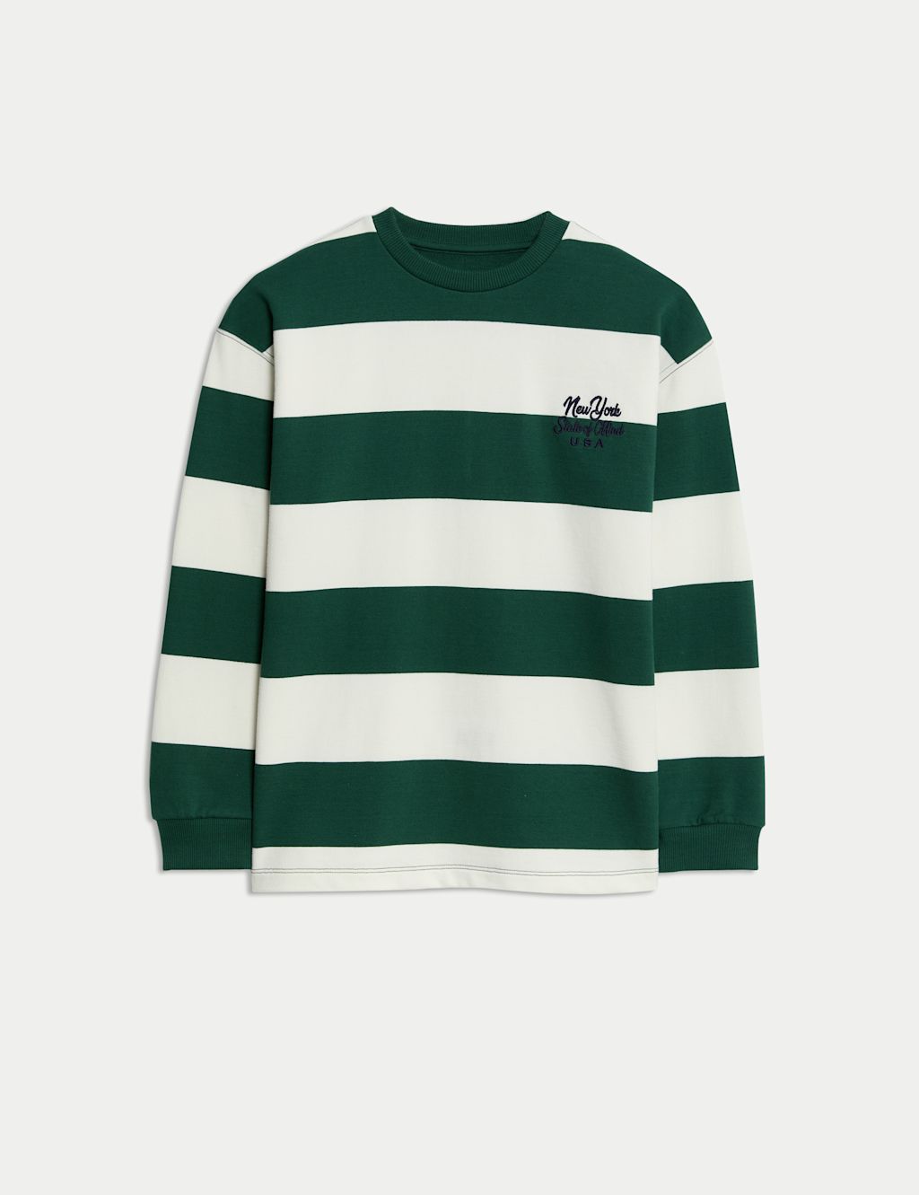 M&S Pure Cotton Striped Long Sleeve Top (6-16 Yrs) - 10-11 - Green Mix, Green Mix