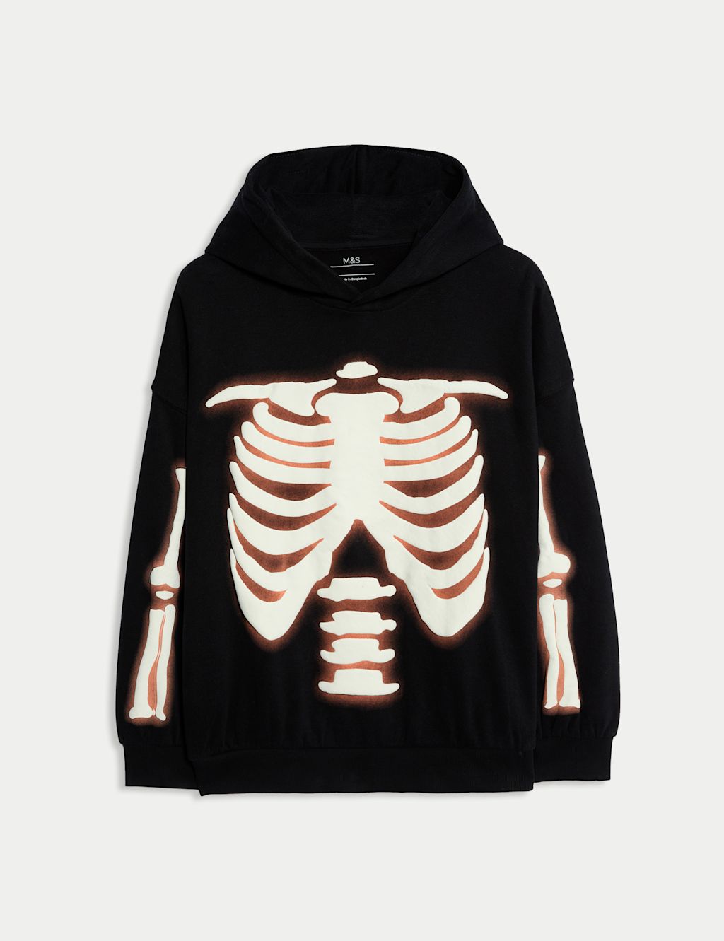 M&S Cotton Rich Halloween Skeleton Hoodie (6-16 Yrs) - 10-11 - Black Mix, Black Mix