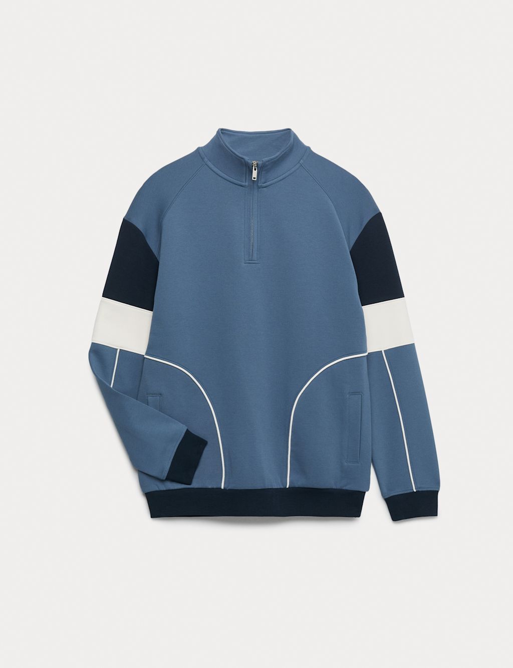 M&S Cotton Rich Colour Block Quarter Zip Sweatshirt (2-16 Yrs) - 10-11 Years - Air Force Blue, Air Force Blue