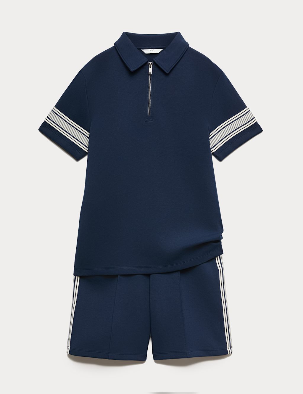 M&S 2 Piece Cotton Rich Polo & Short Set (6-16 Yrs) - 10-11 Years - Navy, Navy
