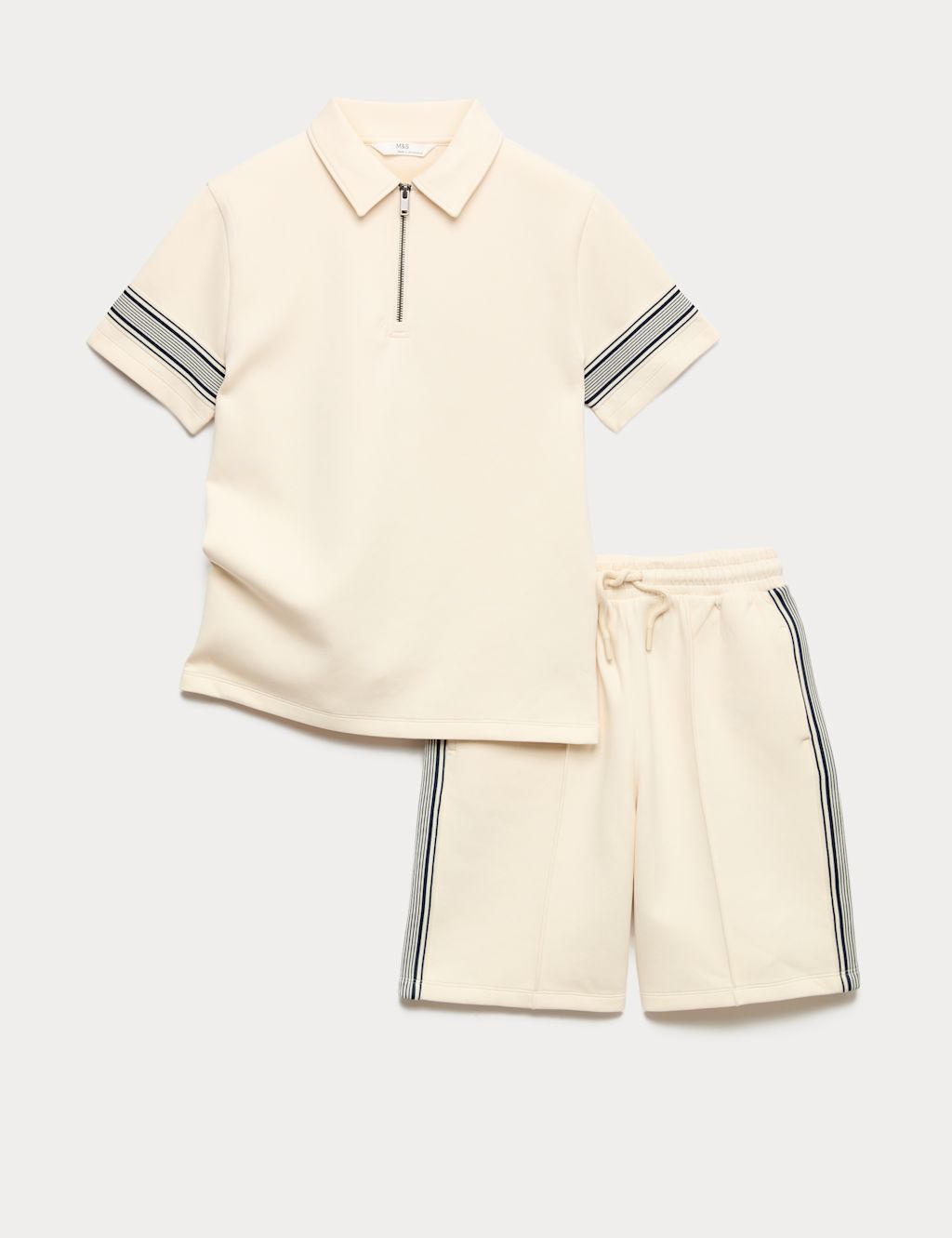 M&S 2 Piece Cotton Rich Polo & Short Set (6-16 Yrs) - 10-11 Years - Ecru, Ecru