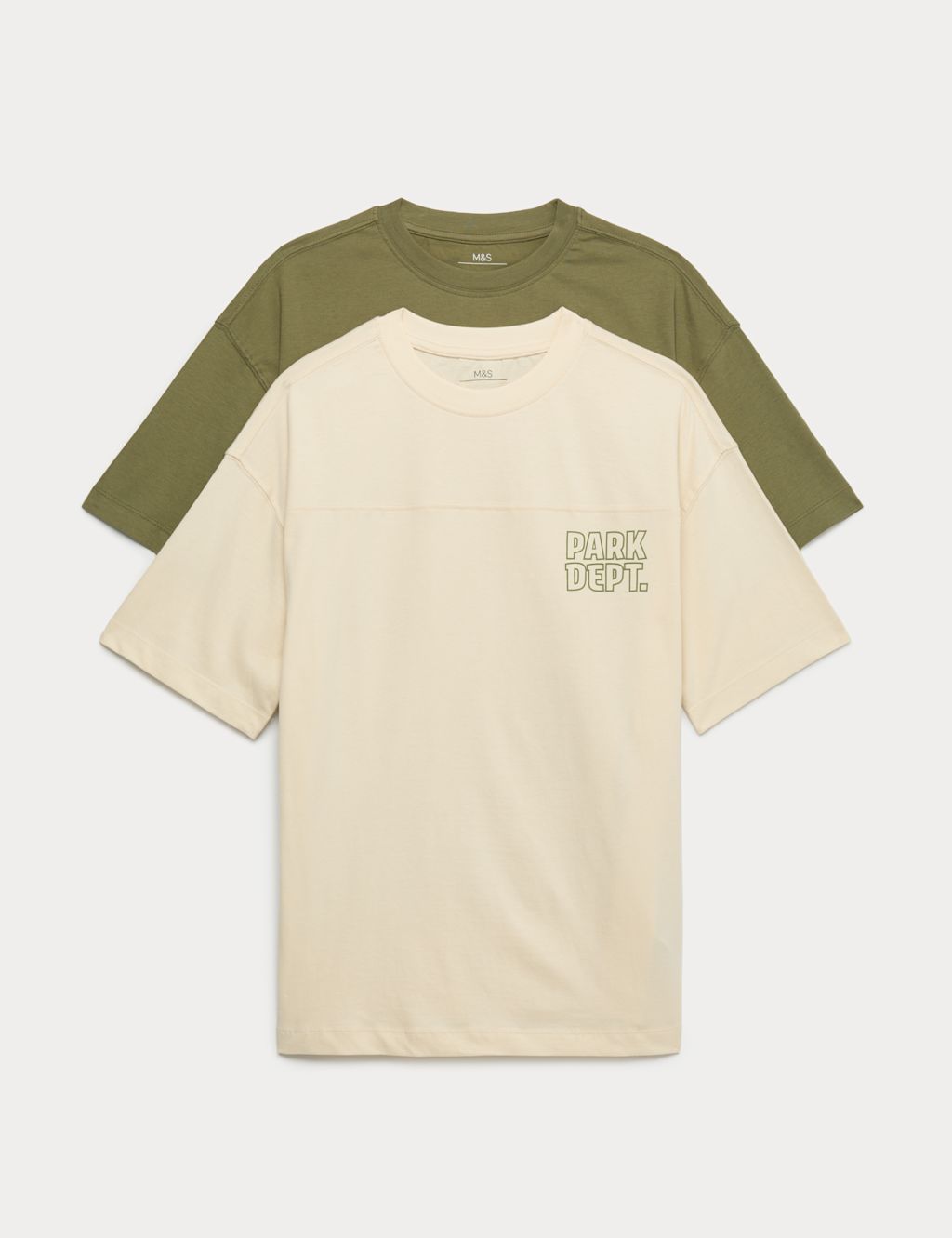 M&S 2 Pack Pure Cotton Graphic T-Shirts (6-16 Yrs) - 10-11 Years - Khaki Mix, Khaki Mix
