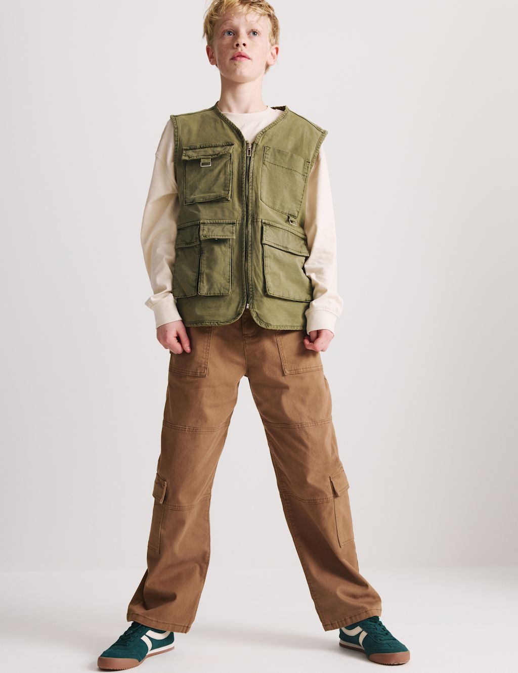 M&S Cotton Rich Cargo Trousers (6-16 Yrs) - 10-11 Years - Brown, Brown