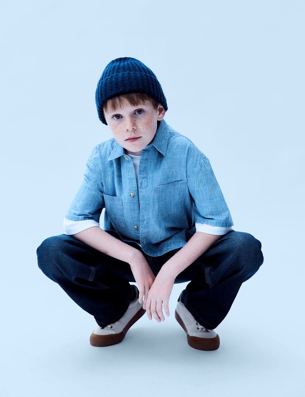 M&S Pure Cotton Chambray Shirt (6-16 Yrs) - 10-11 Years - Denim, Denim