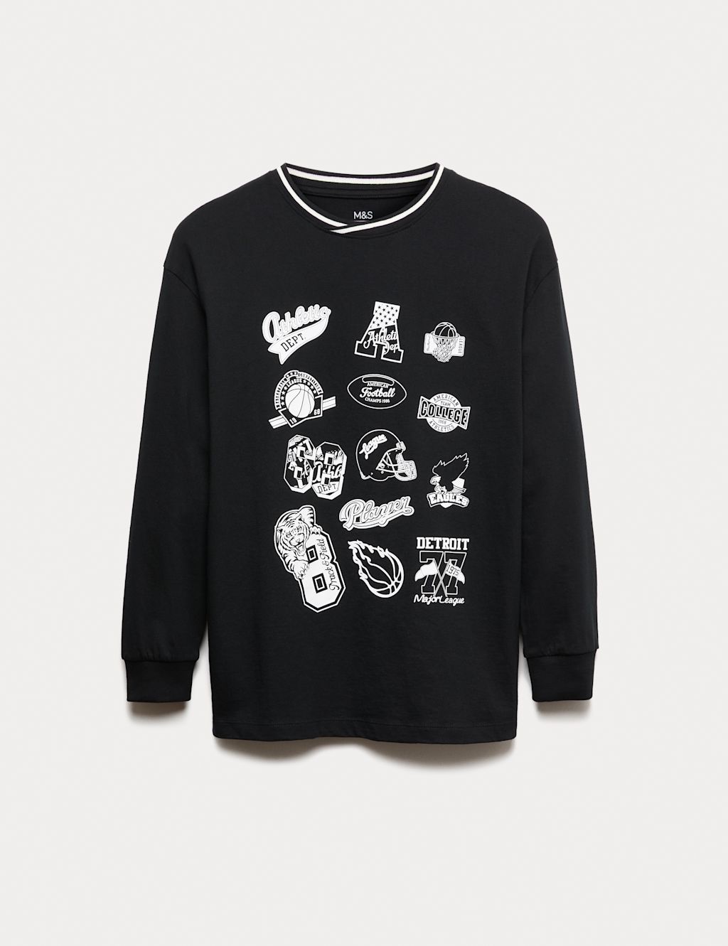 M&S Pure Cotton Graphic Long Sleeve Top (6-16 Yrs) - 10-11 - Black, Black
