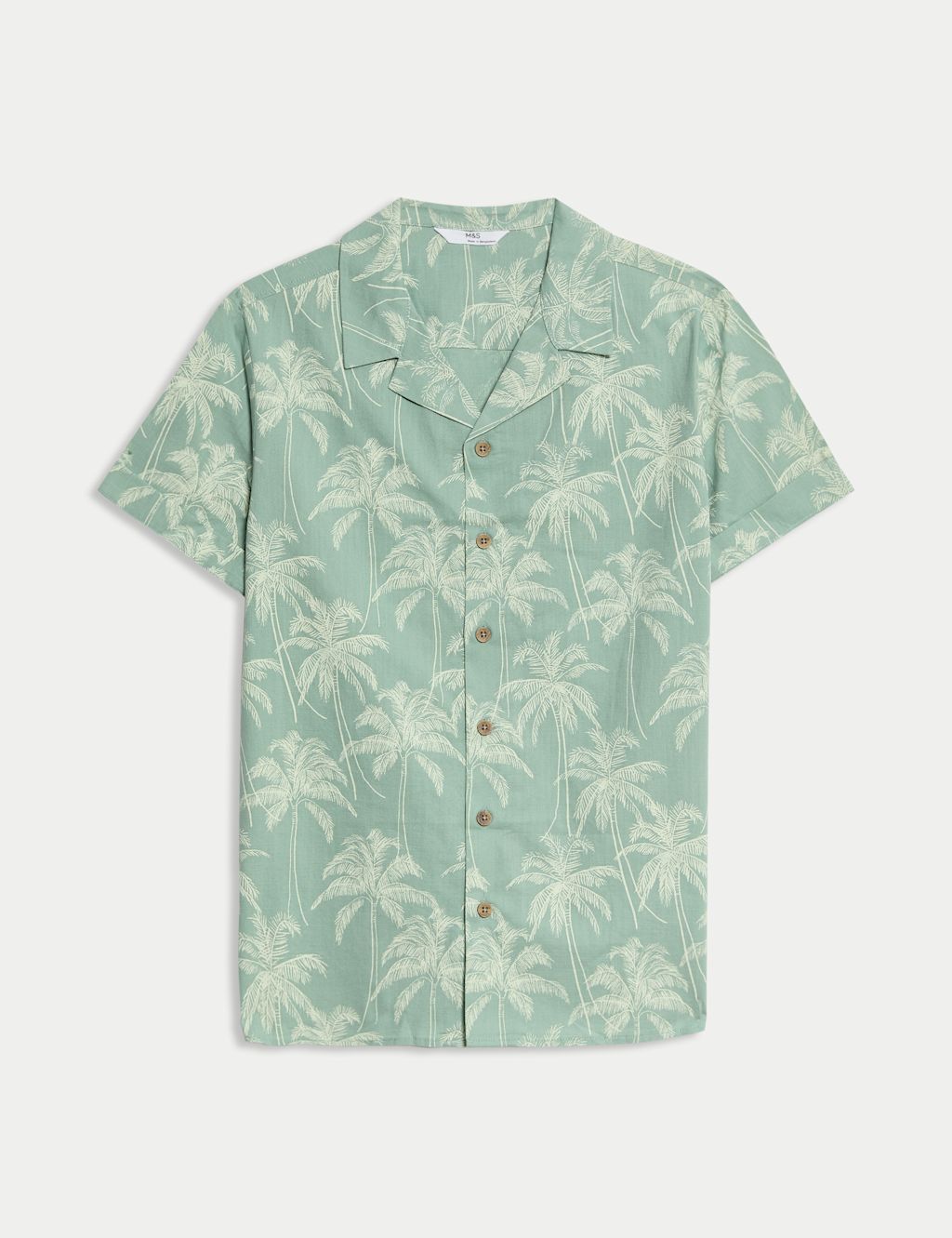 M&S Pure Cotton Palm Print Shirt (2-16 Yrs) - 10-11 - Green Mix, Green Mix