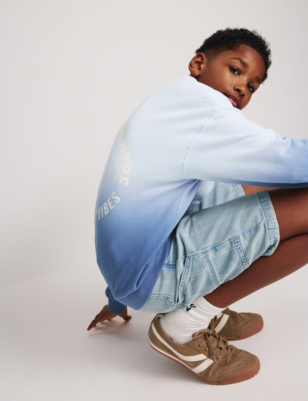 M&S Cotton Rich Ombre Back Graphic Sweatshirt (6-16 Yrs) - 10-11 Years - Powder Blue, Powder Blue