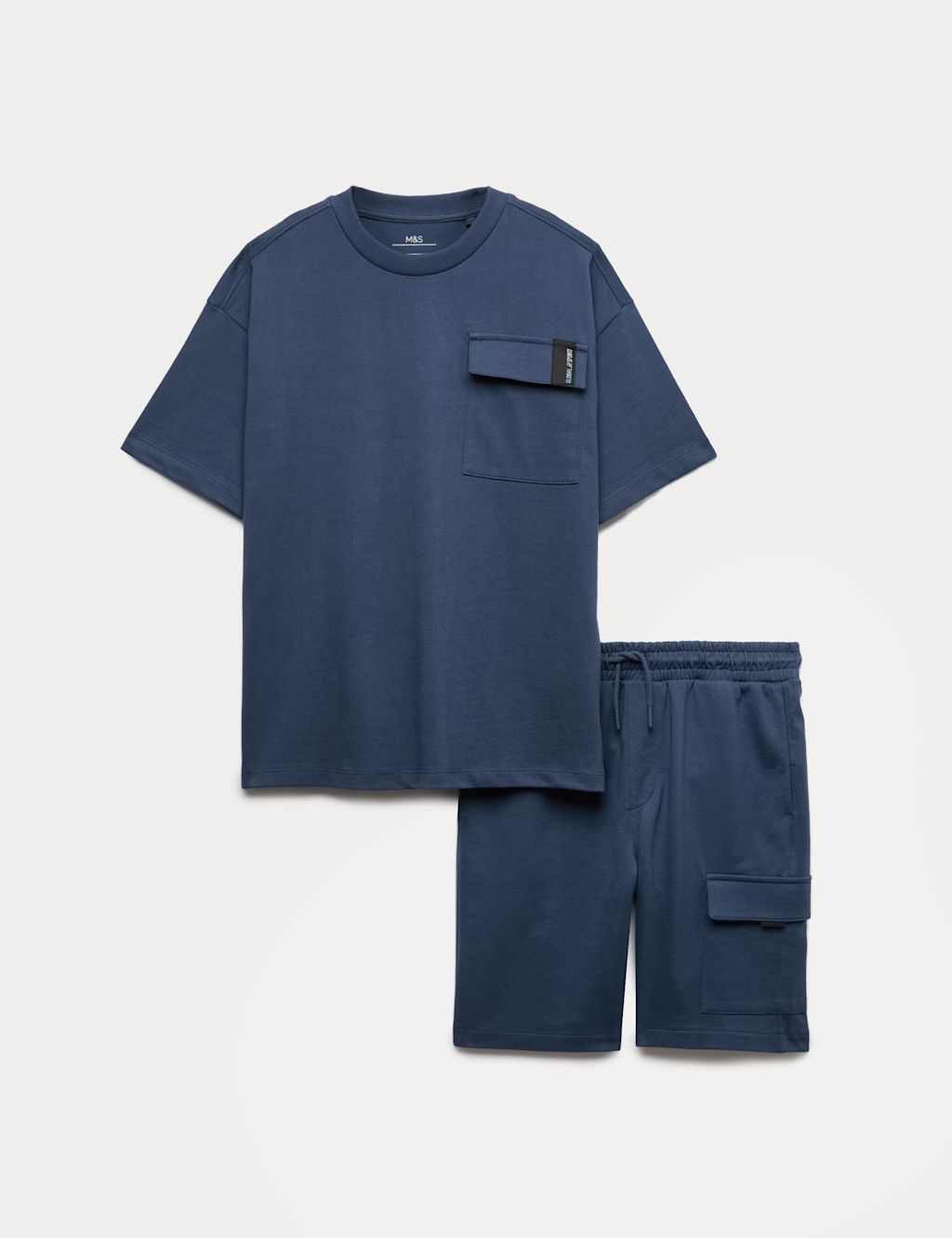 M&S 2 Piece Pure Cotton T-Shirt & Shorts Set (6-16 Yrs) - 11-12 Years - Navy, Navy