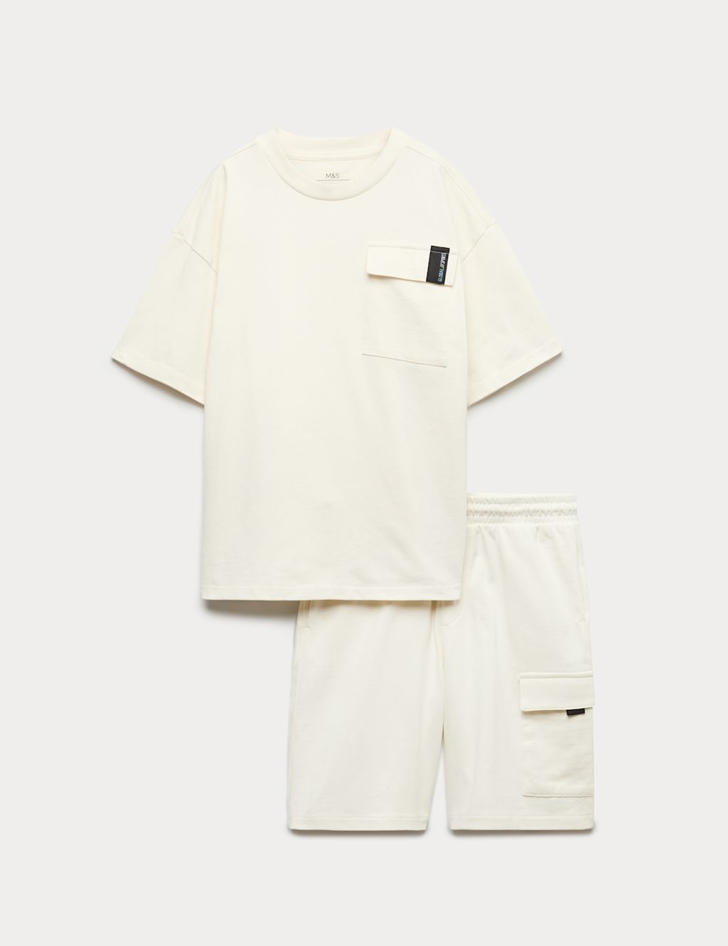 M&S 2 Piece Pure Cotton T-Shirt & Shorts Set (6-16 Yrs) - 10-11 Years - White, White