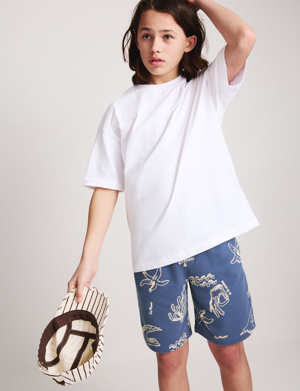 M&S Cotton Rich Jersey Patterned Shorts (6-16 Yrs) - 10-11 Years - Navy Mix, Navy Mix