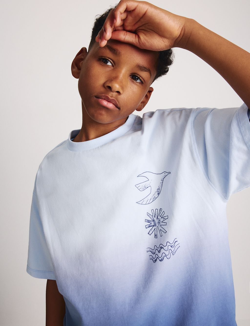 M&S Pure Cotton Ombre Graphic T-Shirt (6-16 Yrs) - 6-7 Years - Powder Blue, Powder Blue
