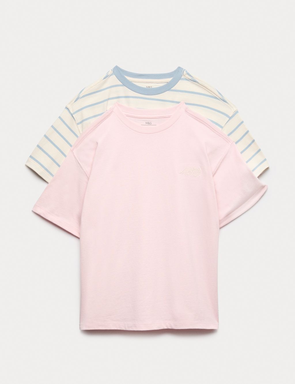 M&S 2 Pack Pure Cotton Striped T-Shirts (6-16 Yrs) - 10-11 Years - Pale Pink Mix, Pale Pink Mix