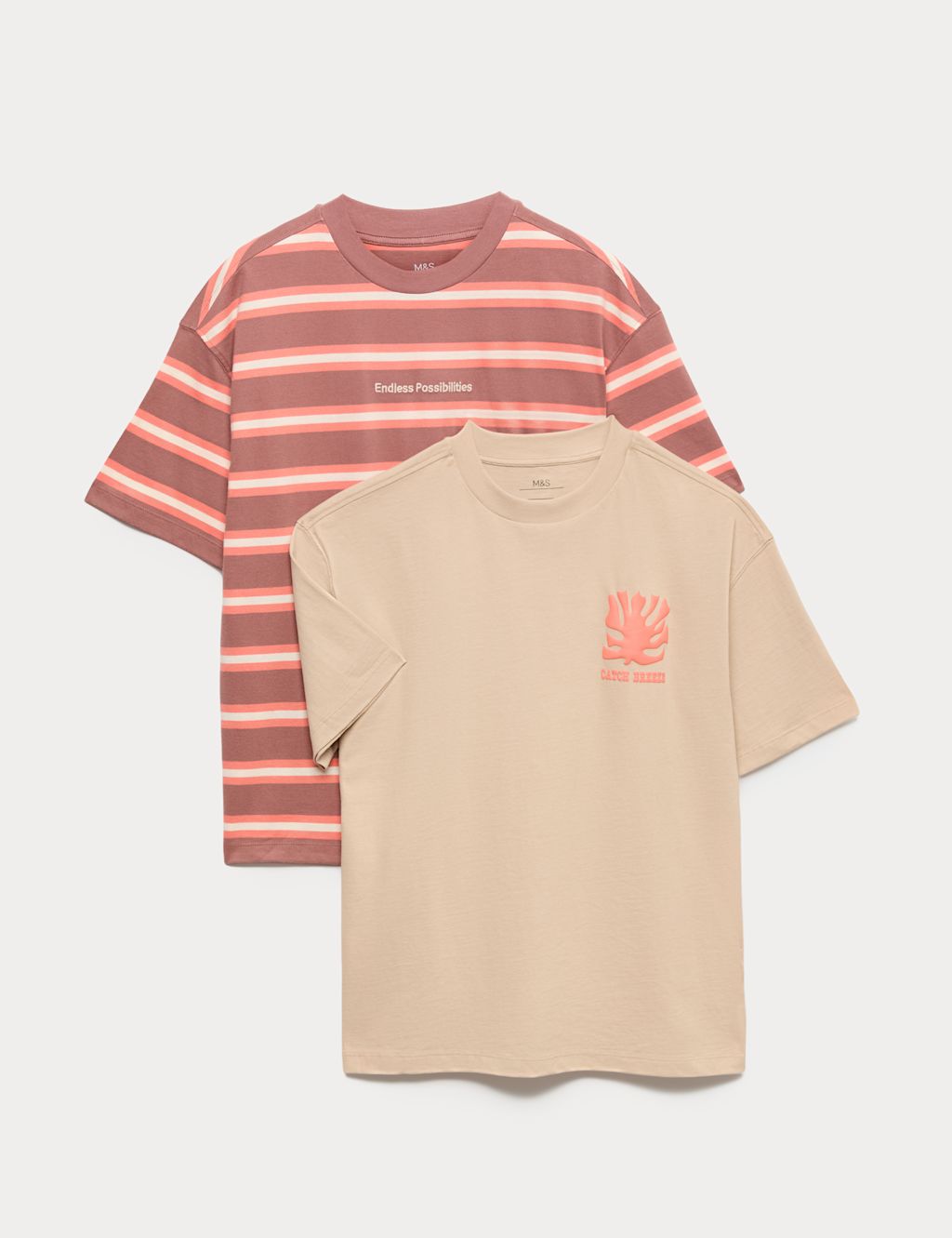 M&S 2 Pack Pure Cotton Graphic T-Shirts (6-16 Yrs) - 10-11 Years - Orange Mix, Orange Mix
