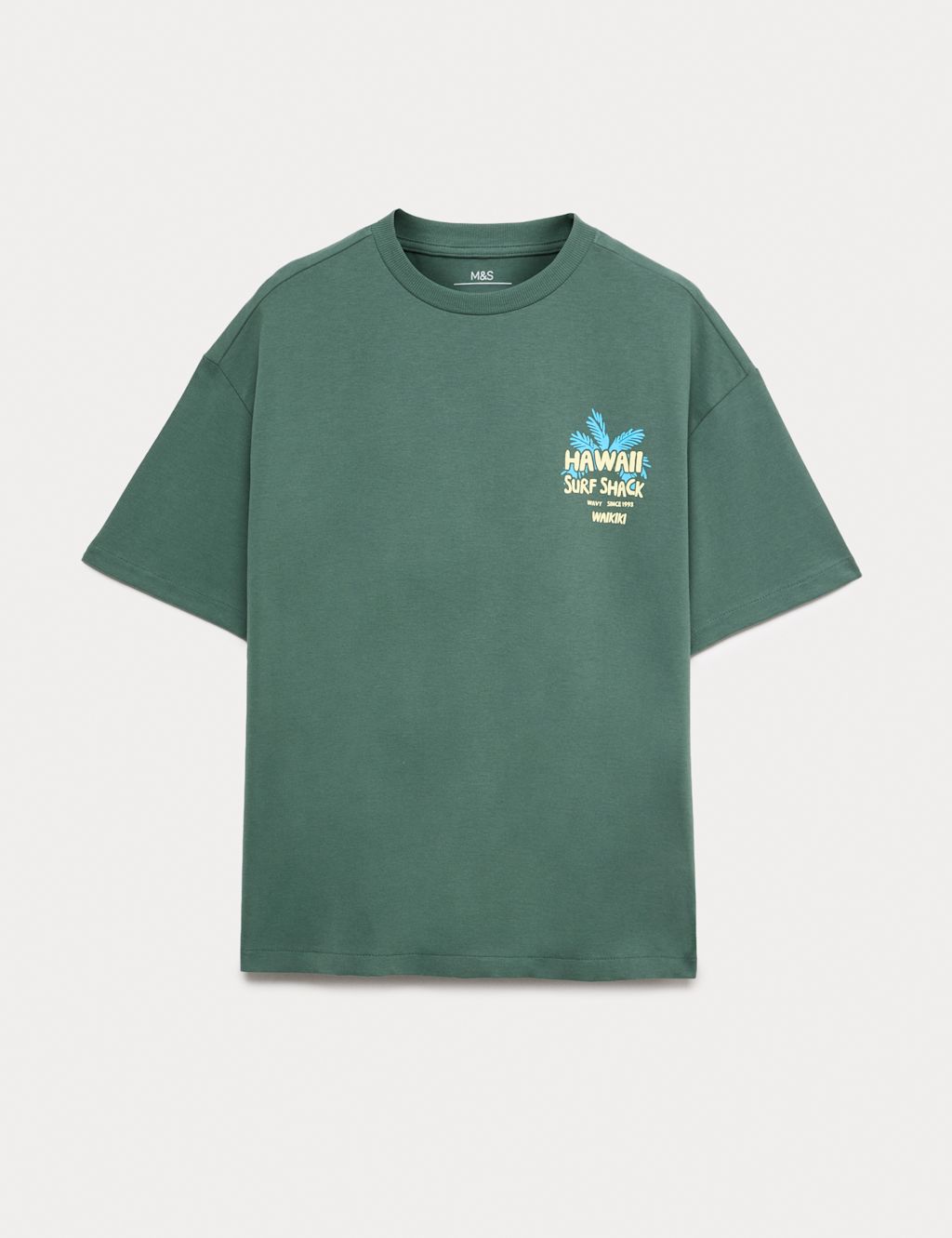 M&S Pure Cotton Hawaii Surf Graphic T-Shirt (6-16 Yrs) - 10-11 Years - Bottle Green, Bottle Green