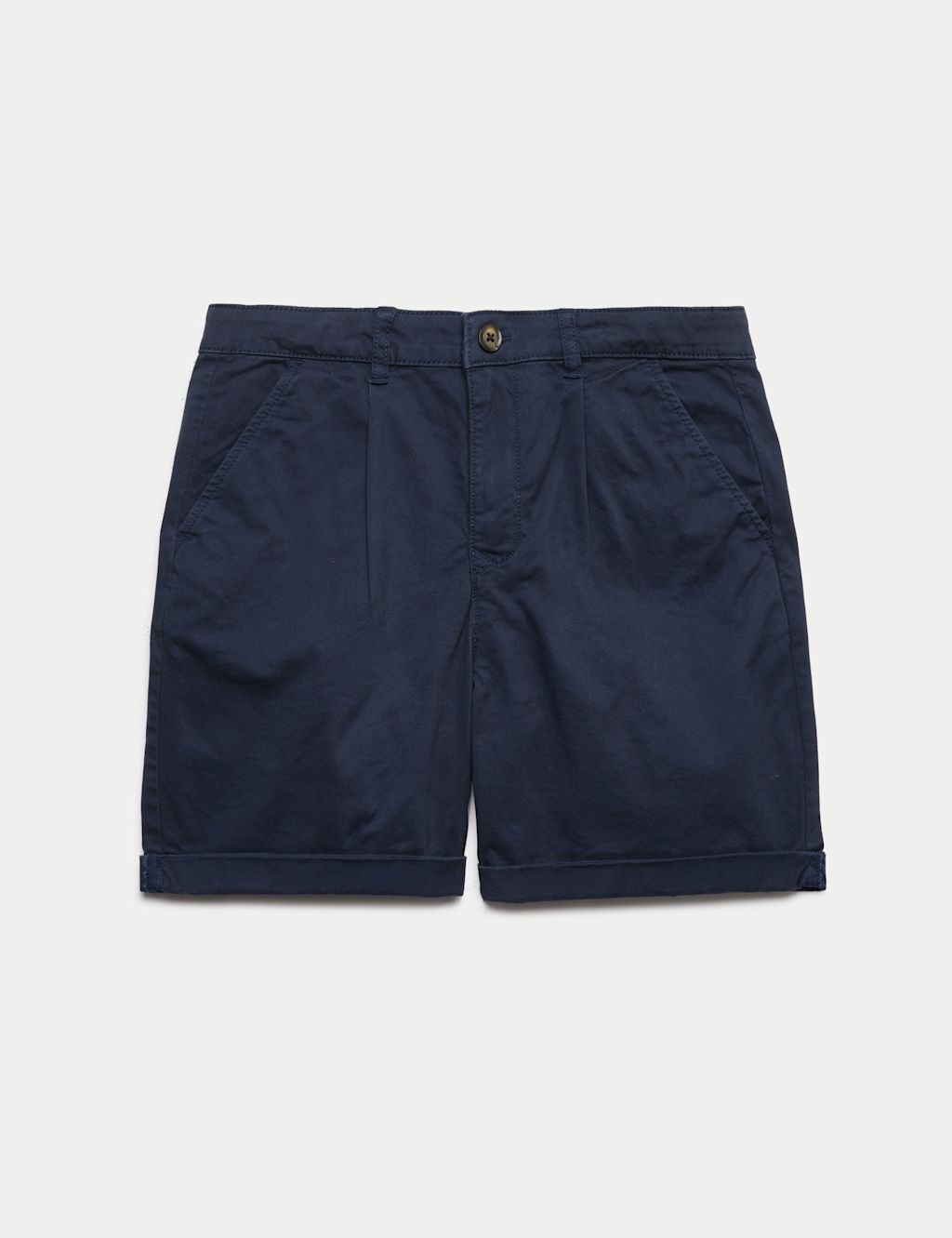 M&S Cotton Rich Pleated Chino Shorts (6-16 Yrs) - 10-11 Years - Navy, Navy