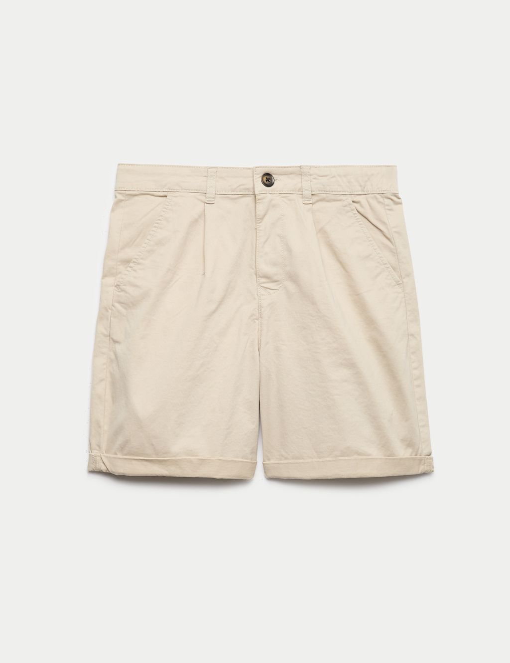 M&S Cotton Rich Pleated Chino Shorts (6-16 Yrs) - 11-12 Years - Stone, Stone