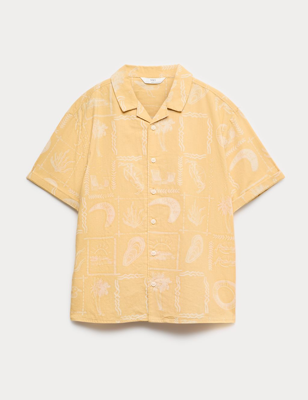 M&S Pure Cotton Printed Shirt (6-16 Yrs) - 10-11 Years - Mustard, Mustard