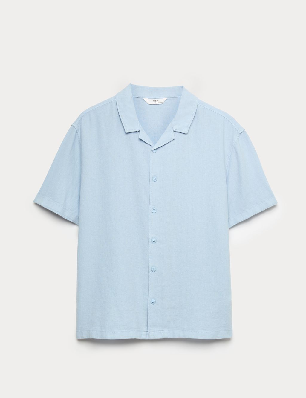 M&S Linen Rich Plain Shirt (6-16 Yrs) - 15-16 Years - Blue, Blue