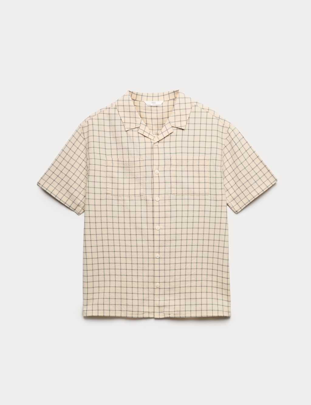 M&S Cotton Rich Micro Check Shirt (6-16 Yrs) - 10-11 Years - Ecru, Ecru