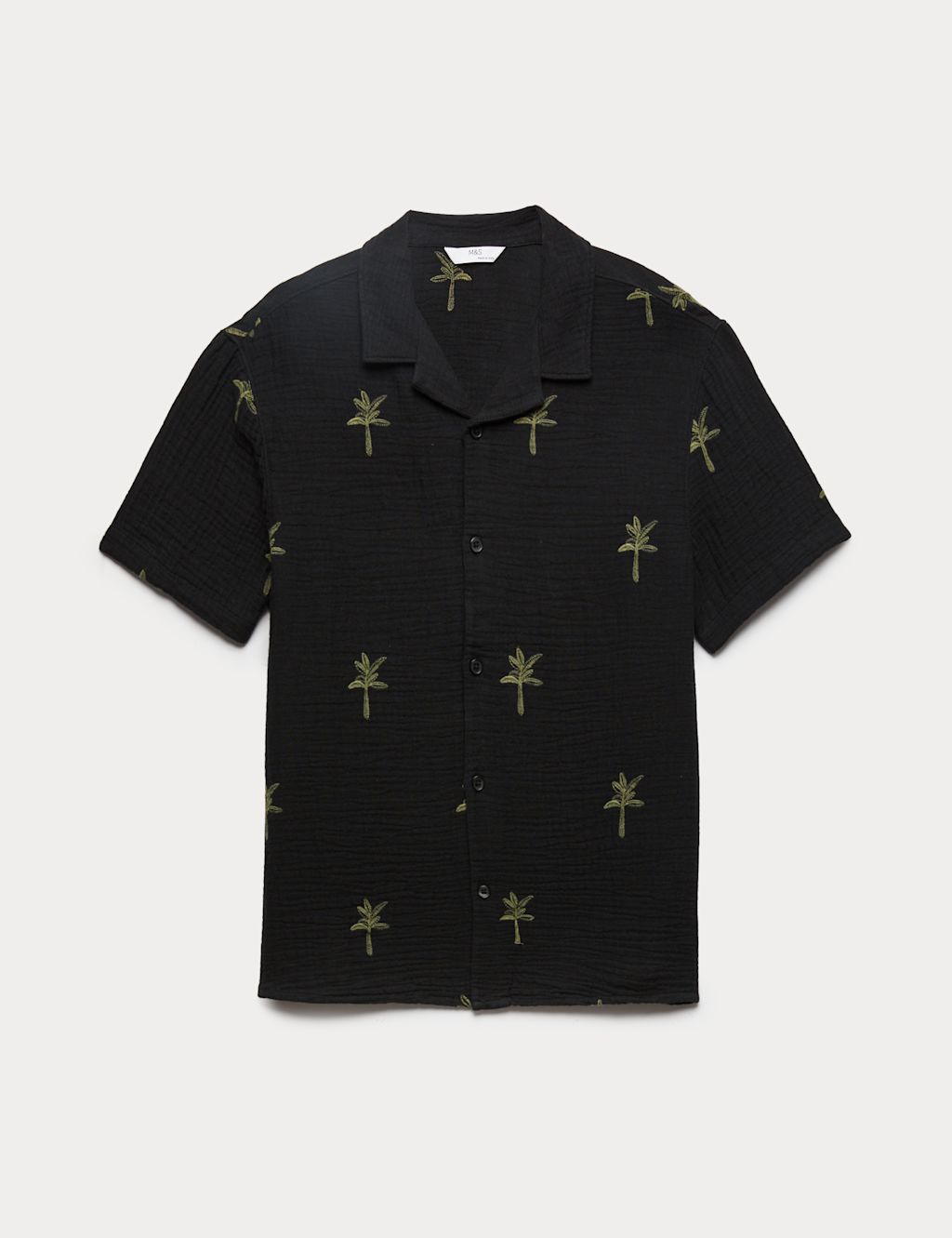 M&S Pure Cotton Palm Tree Patterned Shirt (6-16 Yrs) - 10-11 Years - Black, Black