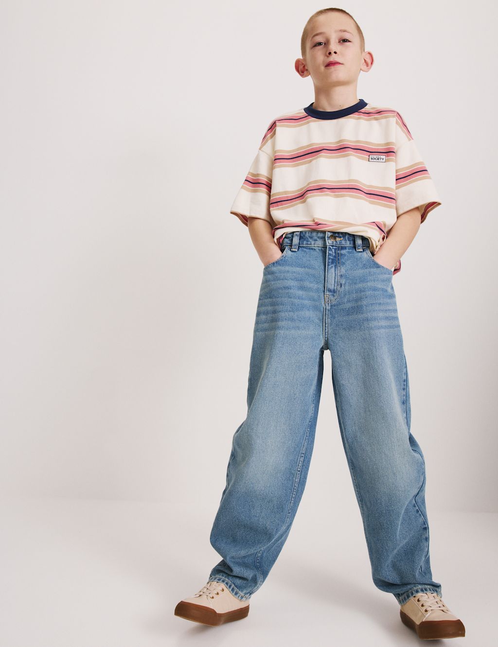 M&S Pure Cotton Barrel Leg Jeans (6-16 Yrs) - 10-11 Years - Mid Blue, Mid Blue
