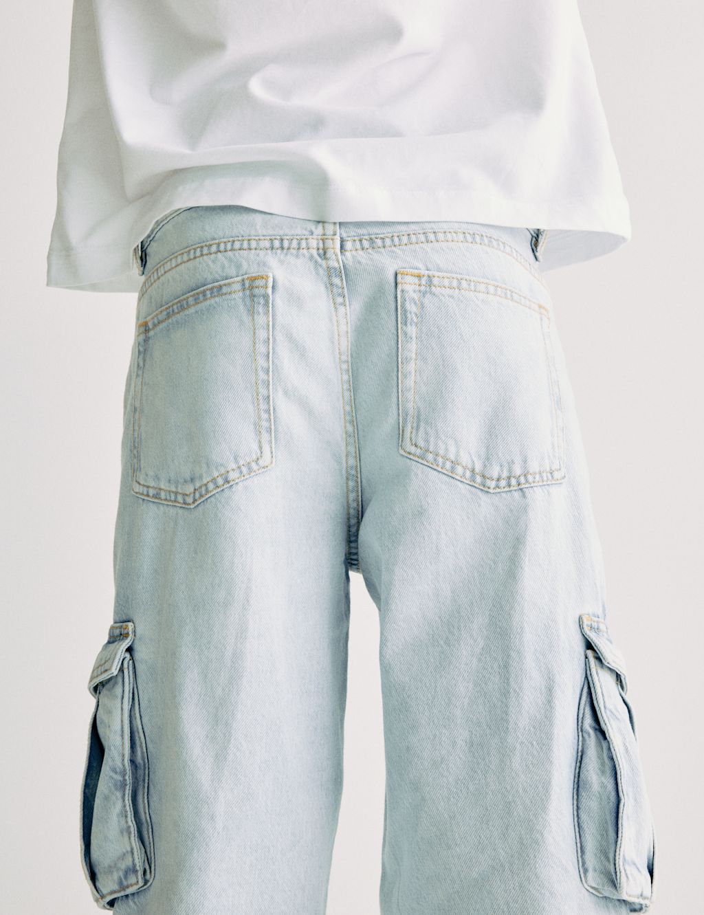 M&S Pure Cotton Cargo Jeans (6-16 Yrs) - 10-11 - Light Blue, Light Blue