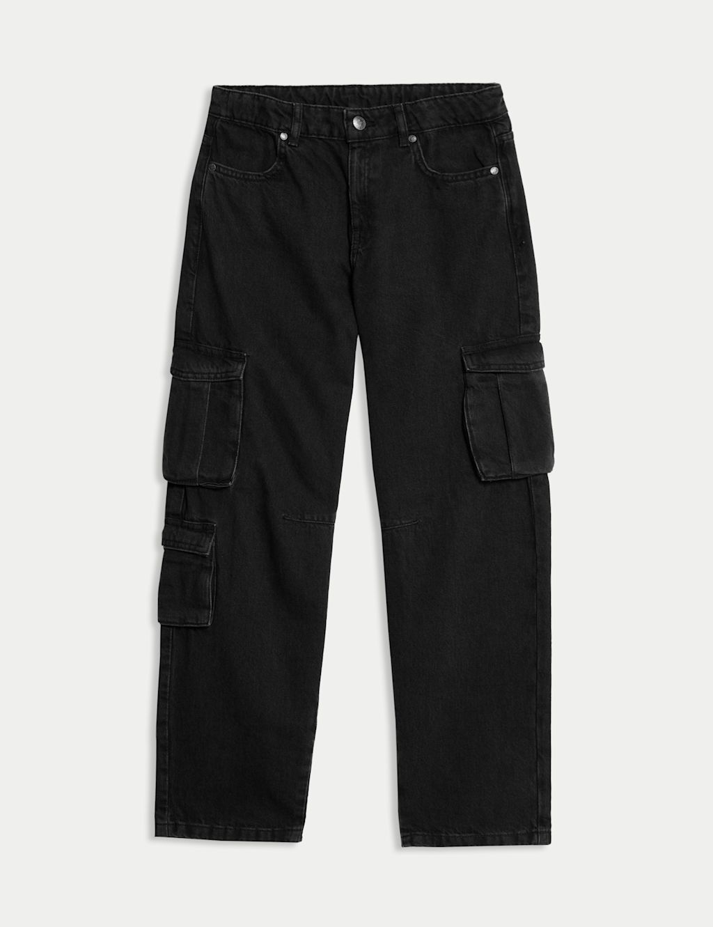 M&S Pure Cotton Cargo Jeans (6-16 Yrs) - 11-12 - Black, Black