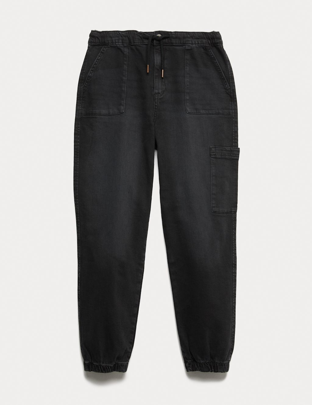 M&S Cotton Rich Denim Drawstring Jeans (6-16 Yrs) - 14-15 Years - Black, Black