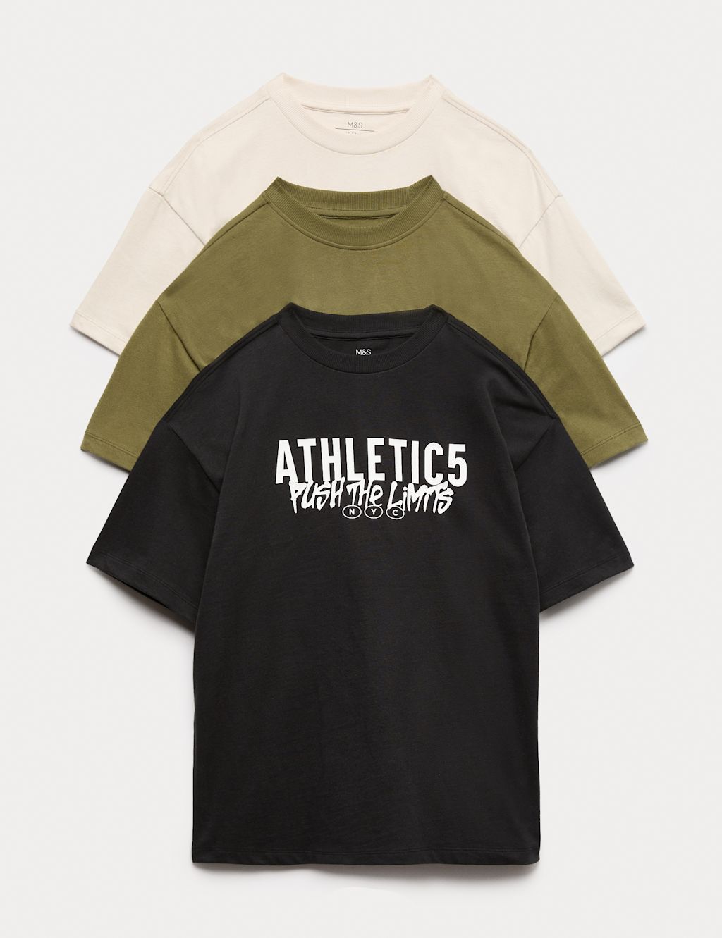 M&S 3pk Pure Cotton Athletic Slogan T-Shirts (6-16 Yrs) - 12-13 Years - Multi, Multi