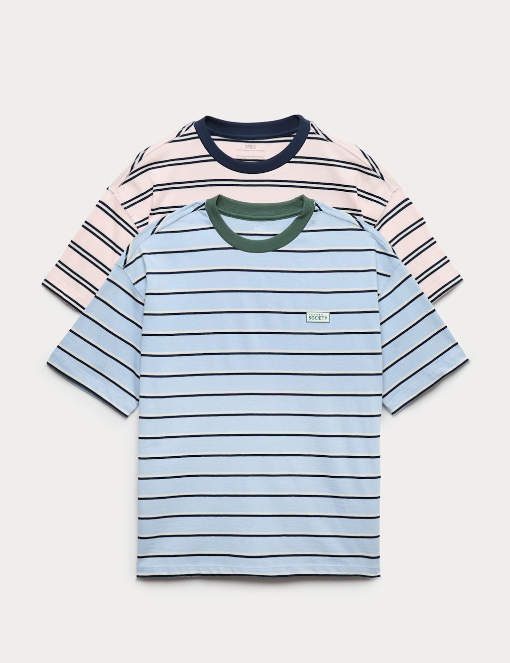 M&S 2 Pack Pure Cotton Striped T-Shirts (6-16 Yrs) - 10-11 Years - Pink Mix, Pink Mix