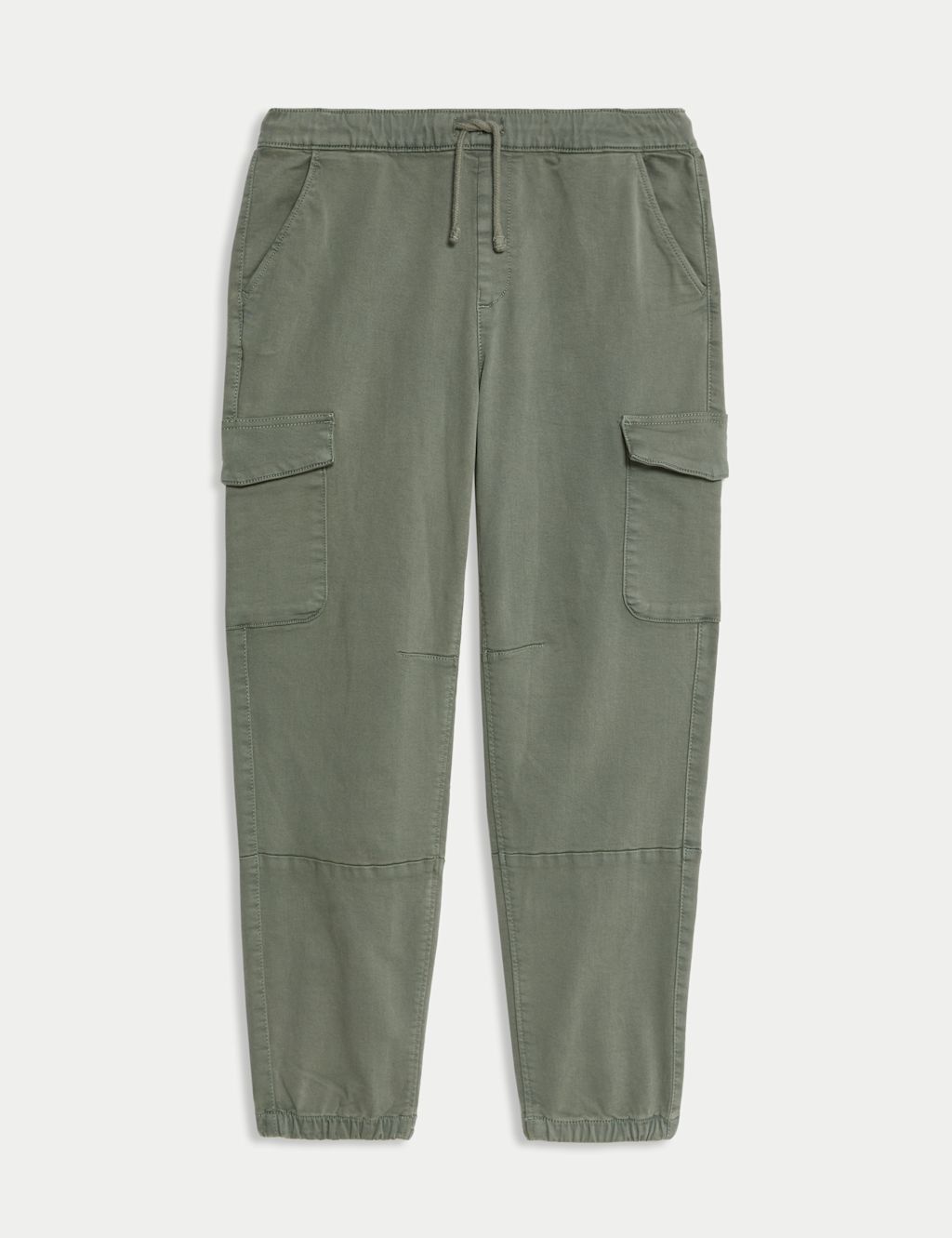 M&S Cotton Rich Cargo Trousers - 11-12 - Green, Green
