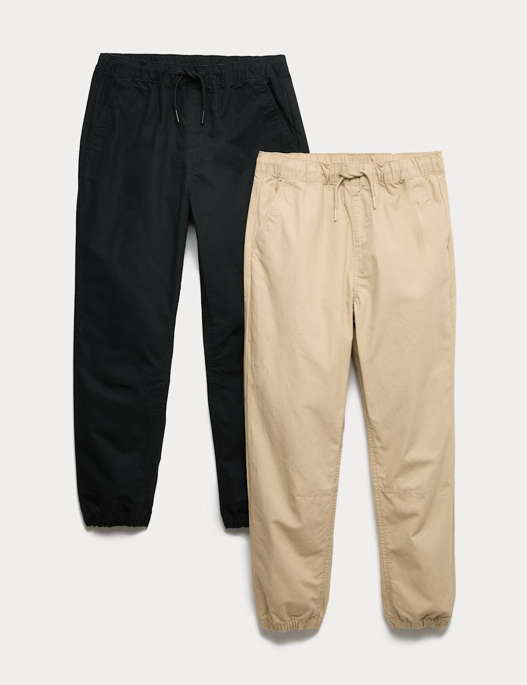 M&S 2 Pack Pure Cotton Ripstop Trousers (6-16 Yrs) - 10-11 Years - Stone Mix, Stone Mix