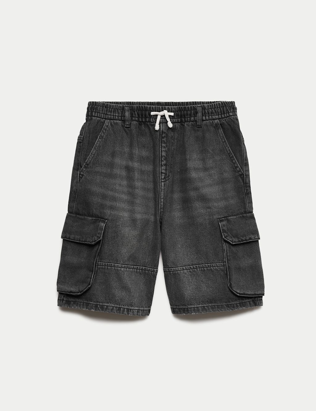 M&S Pure Cotton Denim Cargo Shorts (6-16 Yrs) - 14-15 Years - Black, Black