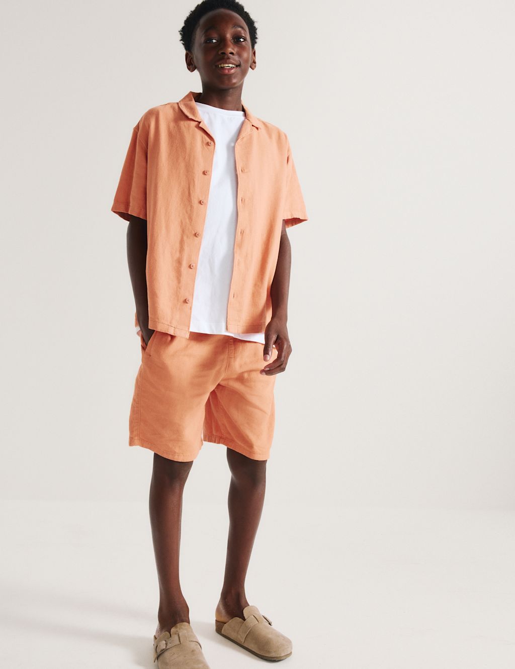 M&S Linen Rich Shorts (6-16 Yrs) - 13-14 Years - Orange, Orange