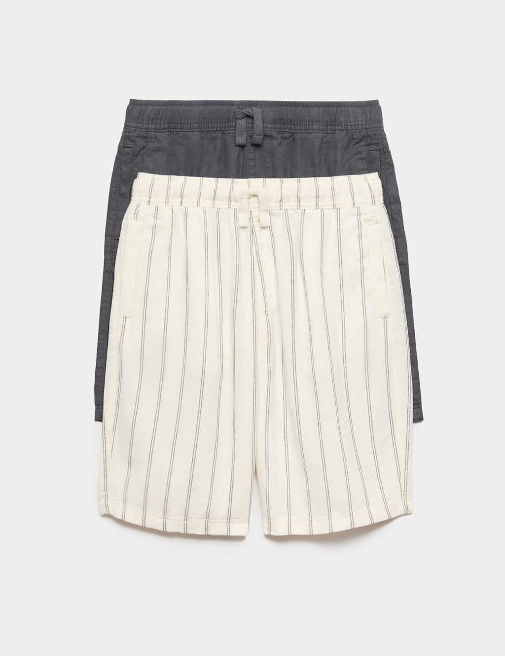 M&S 2 Pack Linen Rich Striped & Plain Shorts (6-16 Yrs) - 9-10 Years - Black Mix, Black Mix