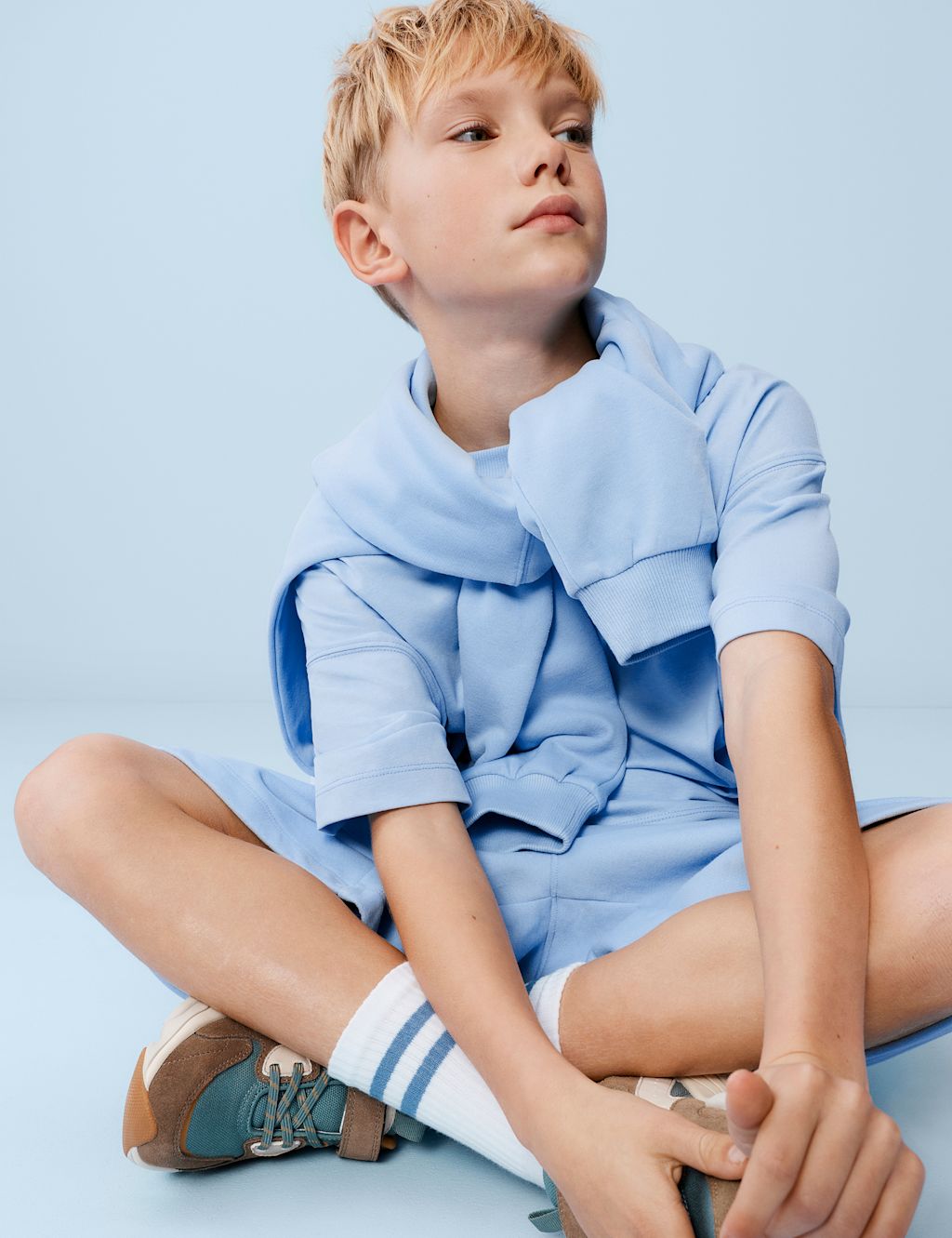 M&S Pure Cotton Plain T-Shirt (6-16 Yrs) - 15-16 Years - Powder Blue, Powder Blue