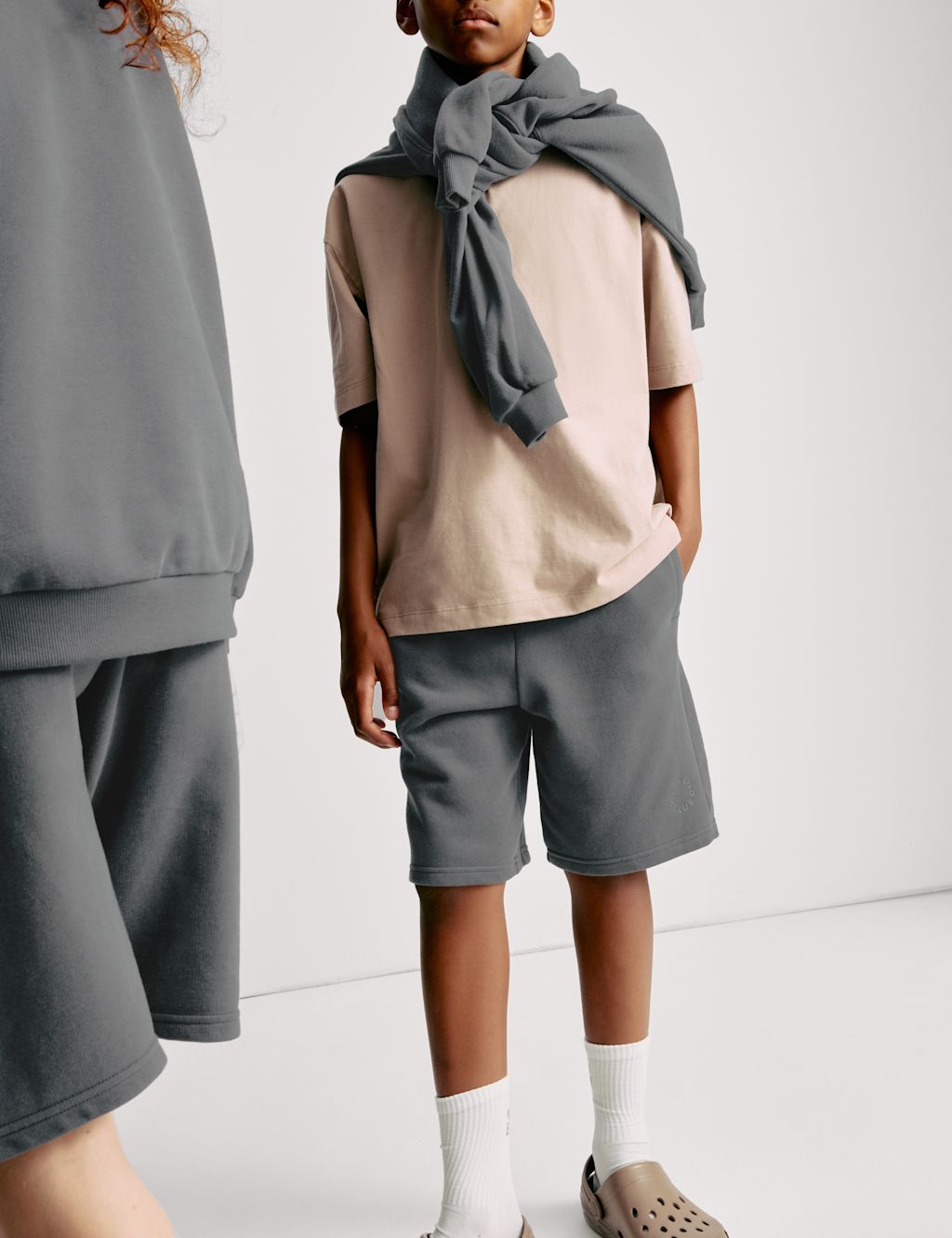 M&S Cotton Rich Elasticated Waist Shorts (6-16 Yrs) - 15-16 - Dark Grey, Dark Grey