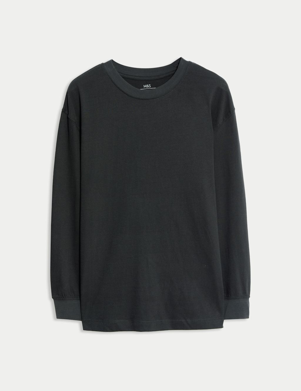 M&S Pure Cotton Plain Long Sleeve Top (6-16 Yrs) - 12-13 - Dark Grey, Dark Grey