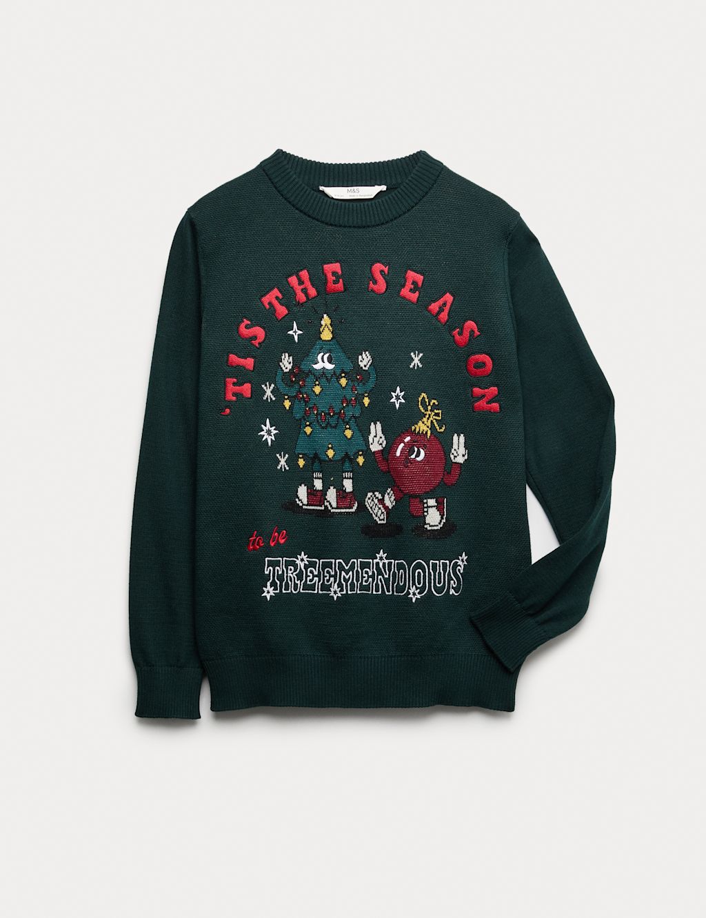 M&S Mini Me Christmas Jumper (6-16 Yrs) - 10-11 - Green, Green