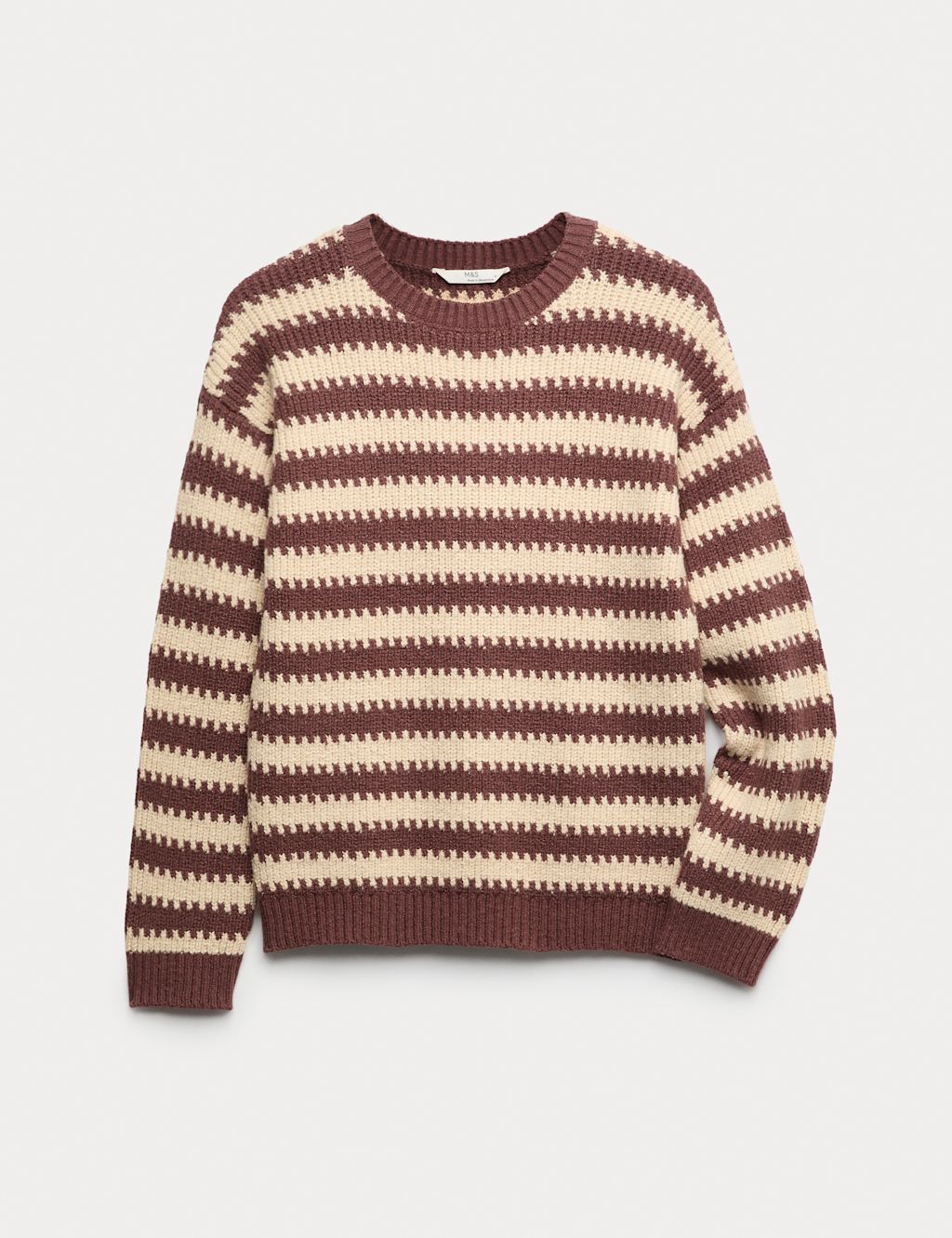M&S Cotton Rich Striped Knitted Jumper (2-16 Yrs) - 10-11 - Brown Mix, Brown Mix