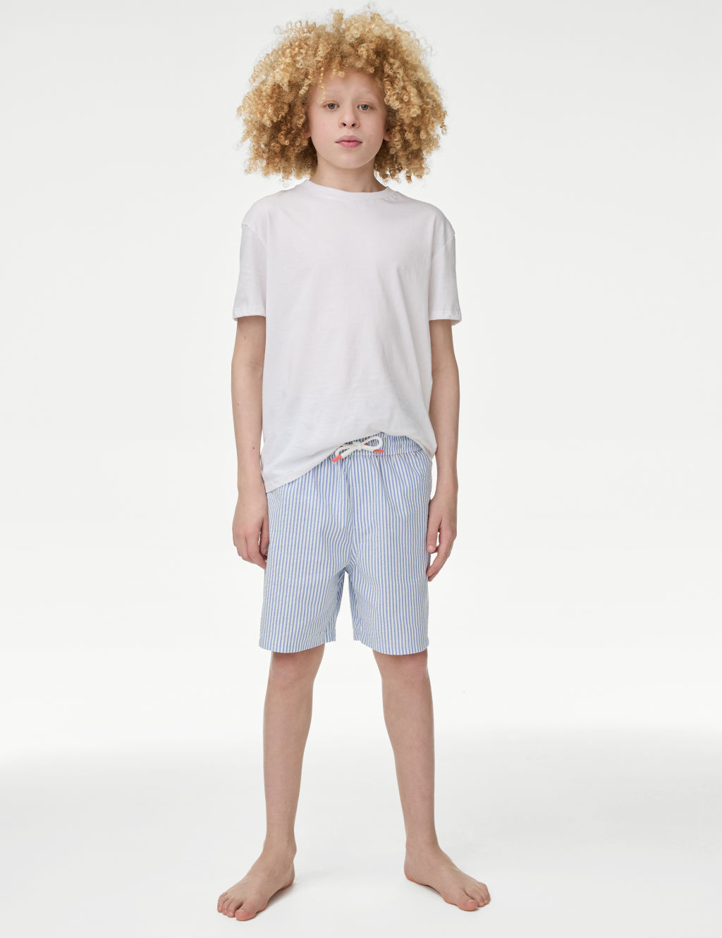 M&S Cotton Blend Striped Swim Shorts (6-16 Yrs) - 14-15 - Blue Mix, Blue Mix
